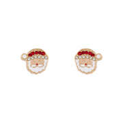 Gold plated Santa face stud earring with red and clear crystal-effect hat detail, close up"