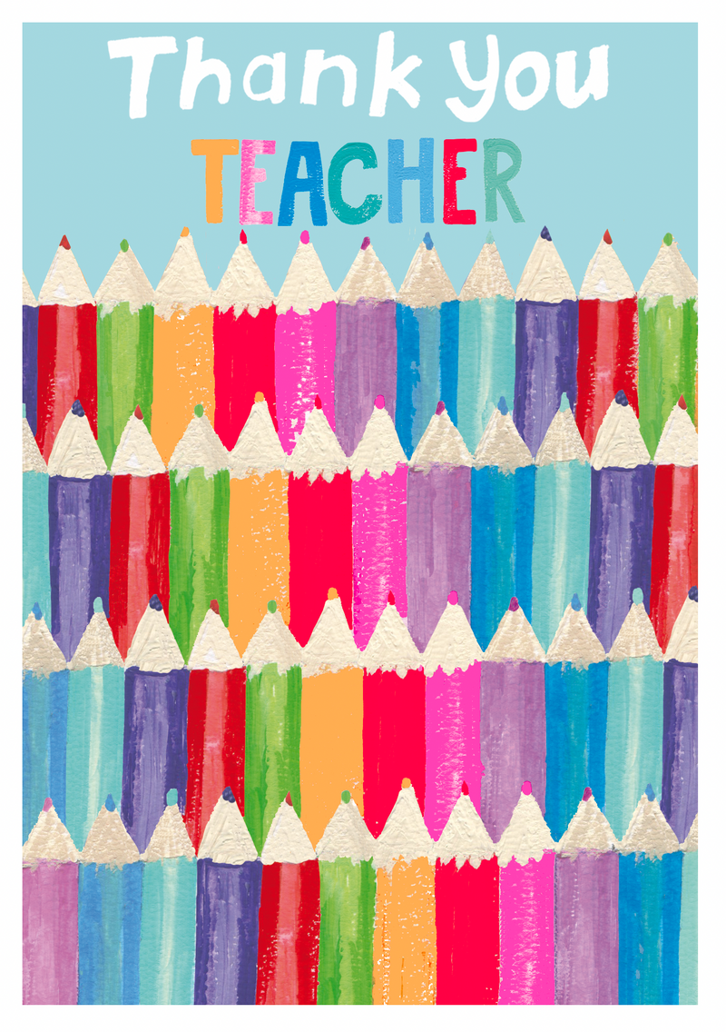 Thank You Teacher card by Paper Salad – multicoloured pencil design with foil finish
