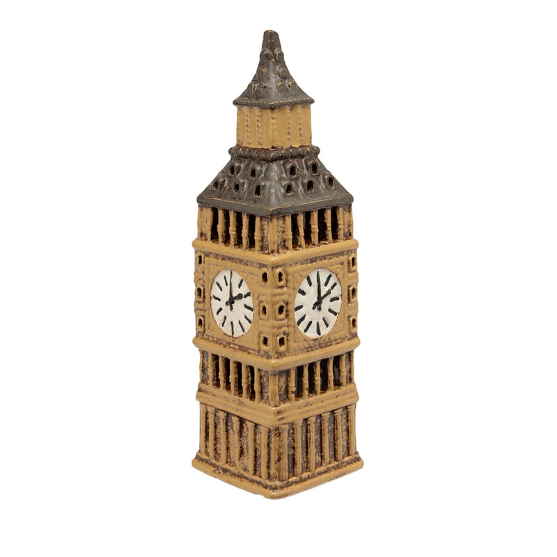 Big Ben ceramic tealight holder with detailed stonework, columns, clock faces and ornate spire