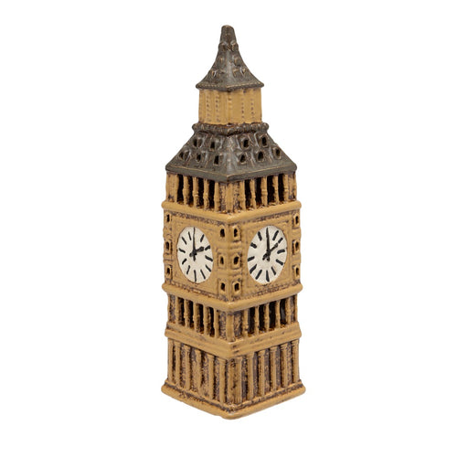 Big Ben ceramic tealight holder with detailed stonework, columns, clock faces and ornate spire