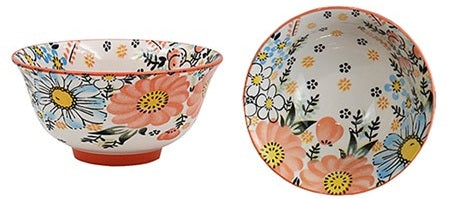 Tuscany Floral Ceramic Bowl with peach floral design inside and out