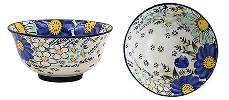 Tuscany Floral Ceramic Bowl with blue floral design inside and out