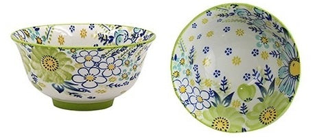 Tuscany Floral Ceramic Bowl with green floral design inside and out