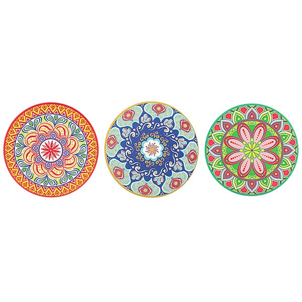 Tuscany Mandala Ceramic Coaster with mandala design — available in red, blue or green