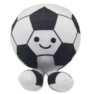 Smiley face bouncy ball football plush toy in black and white with embroidered smile and little legs