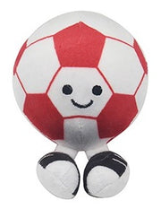Smiley face bouncy ball football plush toy in red and white with embroidered smile and little legs