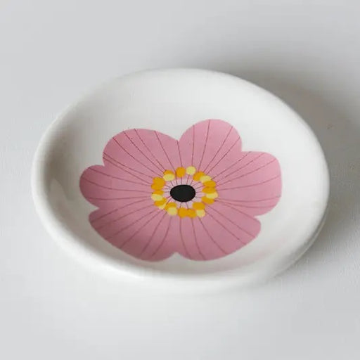  Pink Cosmos mini porcelain trinket dish, front view on white background showing delicate pink cosmos floral design