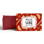 Neon Magpie Mulled Wine Vegan Soap Bar in deep burgundy packaging with orange slice and cinnamon design, with soap bar shown alongside