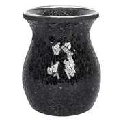 Front view of large black mirrored crackle oil burner and wax warmer, H14cm x W11cm x D11cm