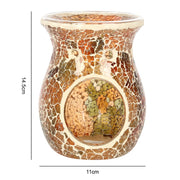 Large brown crackle oil burner and wax warmer with dimensions shown — H14.5cm x W11cm 