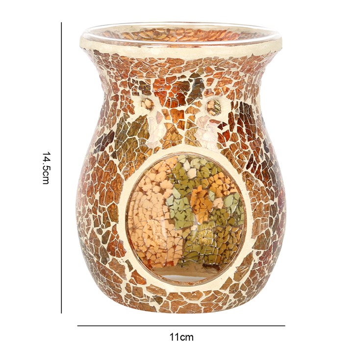Large brown crackle oil burner and wax warmer with dimensions shown — H14.5cm x W11cm 