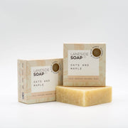 Laneside Soap Co Oats and Maple Soap Bar 135g alongside two boxes on a light grey background