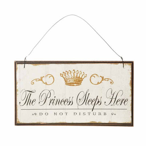 Vintage Princess Sleeps Here small hanging sign – front view