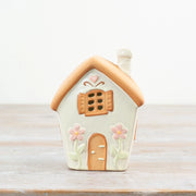 Pastel green fairy house tealight holder 13.7cm – front view
