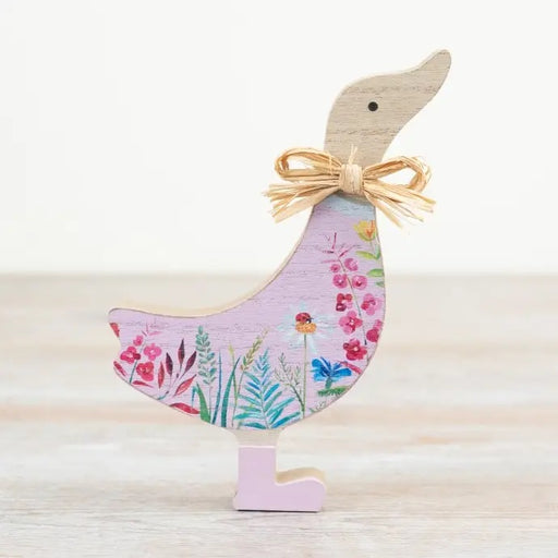 Pink wooden flower duck decoration 15c