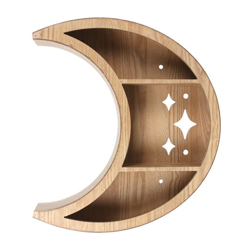 Wooden crescent moon wall shelf – front view
