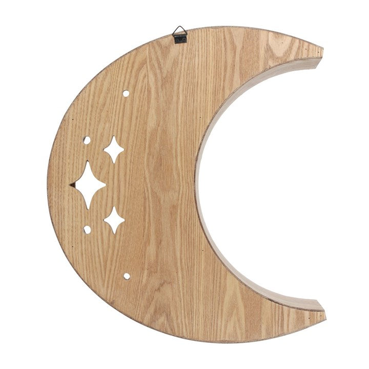 Wooden crescent moon wall shelf – back view