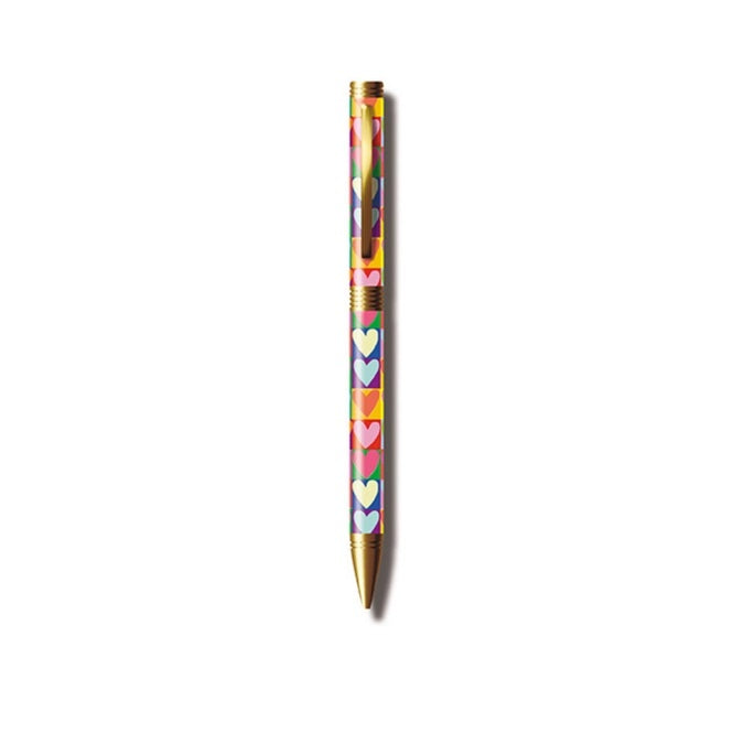 Paper Salad Mixed Print Pen Gift Set hearts design ballpoint pen with gold-tone fittings showing colourful hearts pattern