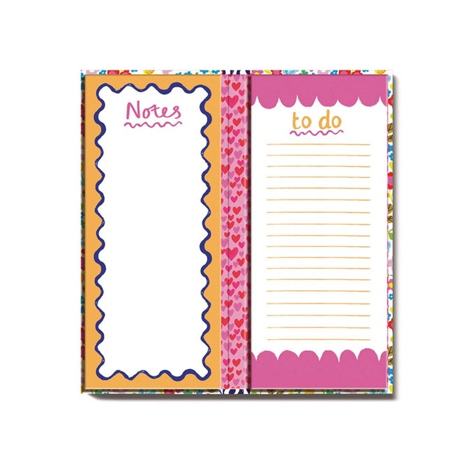 Paper Salad Floral Notes and To Do Sticky Note Set open showing Notes pad on left and To Do pad on right with bold designs