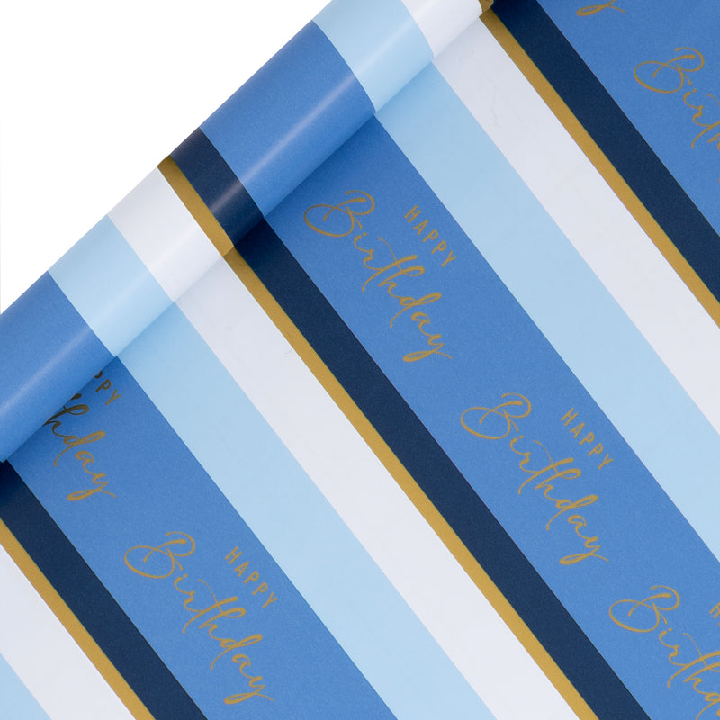 Roll Wrap - Birthday Stripes Blue 4m x 70cm