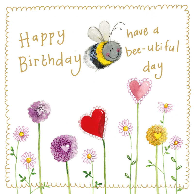 Bee And Dahlias Sparkle Card