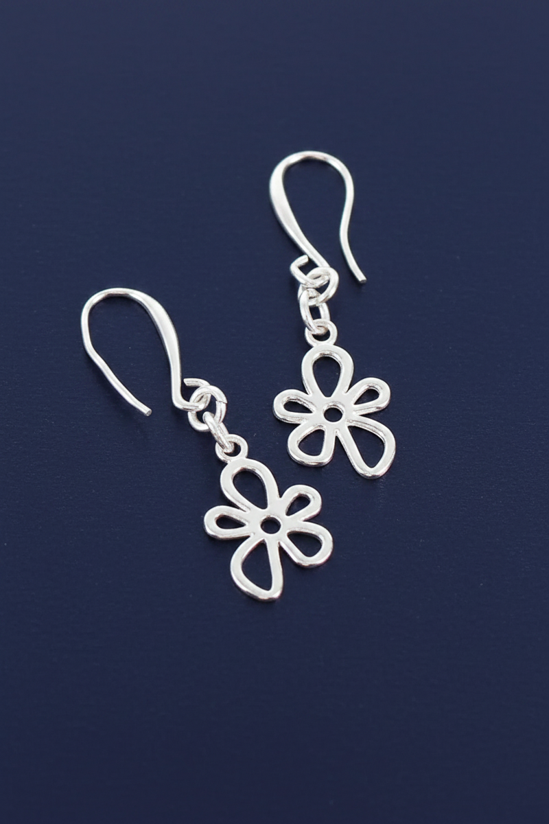 Silver Plated Open Flower Charm Earrings