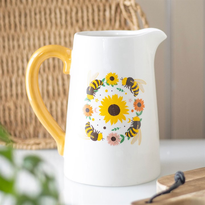 Summer Bee sunflower ceramic jug – lifestyle view