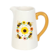 Summer Bee sunflower ceramic jug – front view
