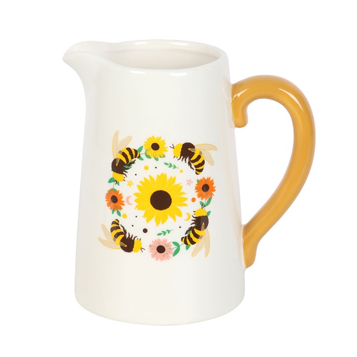 Summer Bee sunflower ceramic jug – front view