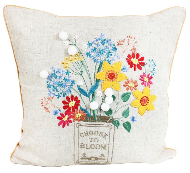 Choose to Bloom Floral Embroidered Cushion