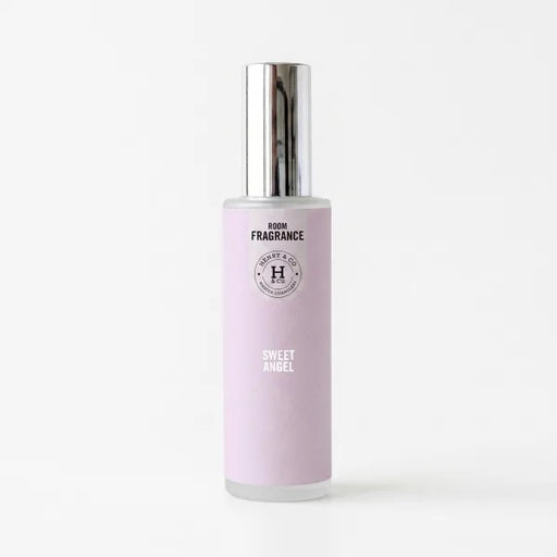 Henry & Co Sweet Angel room fragrance spray 100ml in a glass bottle with silver cap on a white background