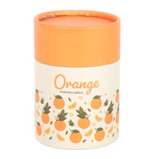 Orange Scented Candle, illustrated cylindrical gift box with orange fruit pattern, white background