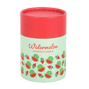 Watermelon Scented Candle, illustrated cylindrical gift box with watermelon pattern, white background