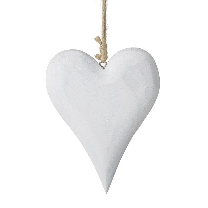 Wooden Hanging White Heart - Large