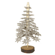Star Christmas tree decoration with tiered light taupe felt stars, wood-effect beads and log-effect base, 15 x 13.5 x 25cm