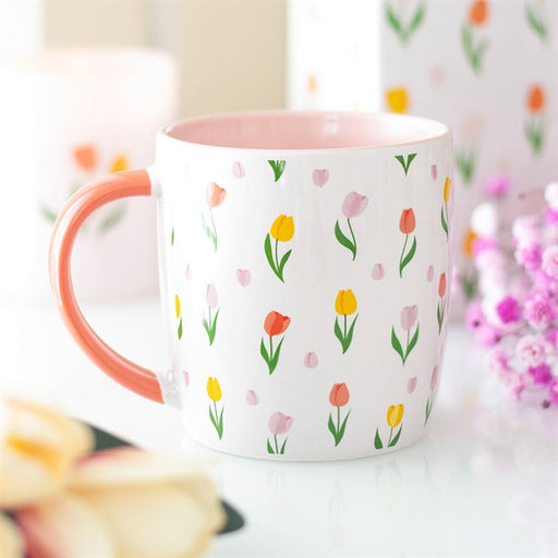 Tulip print ceramic mug – lifestyle view