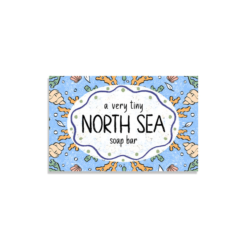 Neon Magpie North Sea Tiny Vegan Soap in blue packaging with ocean creatures and seaweed design