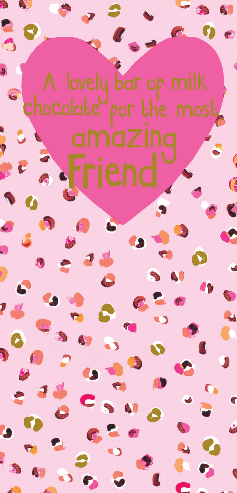 Amazing Friend milk chocolate bar in a pink confetti-print gift box with a large pink heart and friendship message, 80g