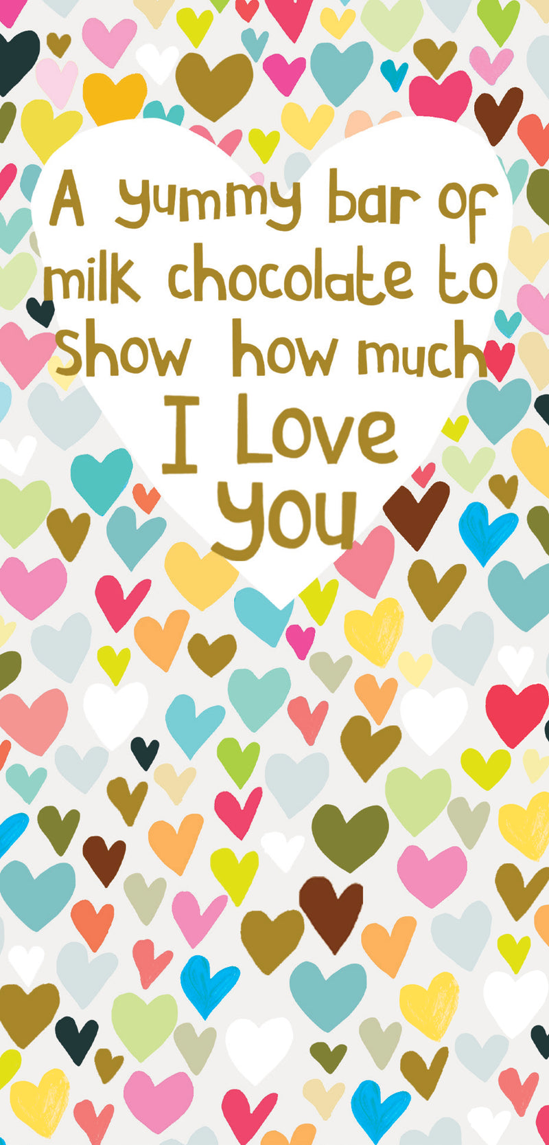  I Love You milk chocolate bar in a heart-print gift box with a To/From gift label, 80g