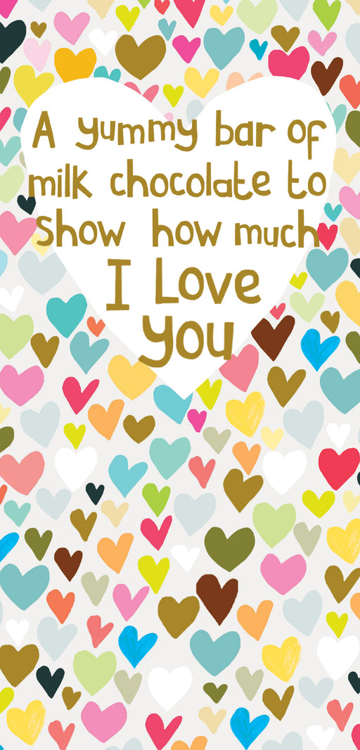  I Love You milk chocolate bar in a heart-print gift box with a To/From gift label, 80g