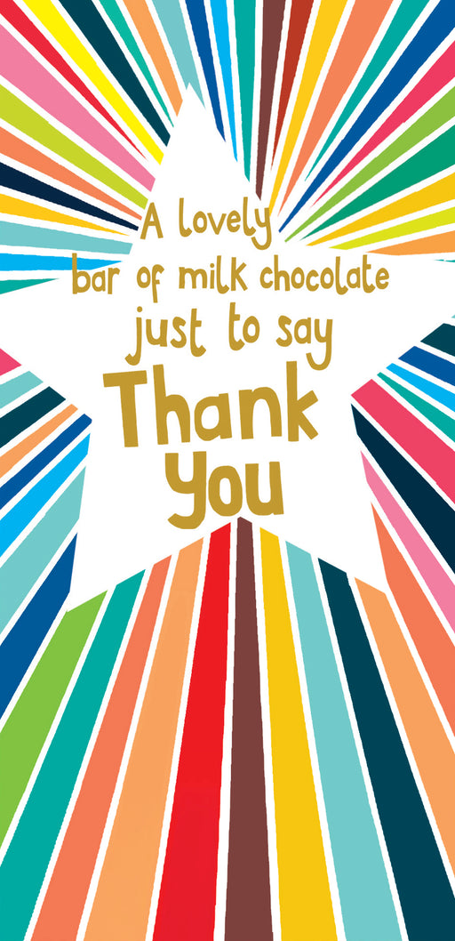 Thank You milk chocolate bar in a bold multicoloured striped gift box with a To/From gift label, 80g