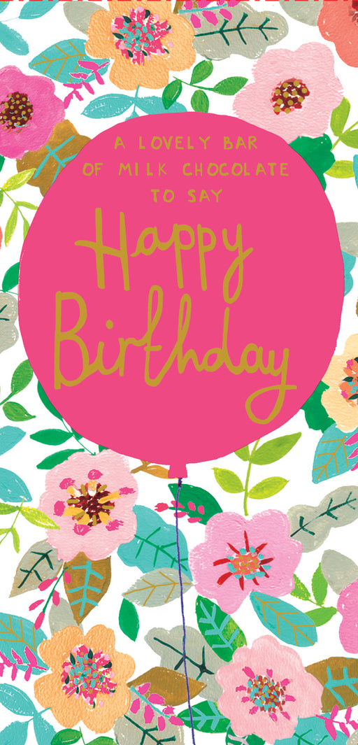 Happy Birthday milk chocolate bar in a floral gift box with a To/From gift label, 80g