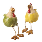 Close-up of ceramic chicken with dangly legs novelty ornament