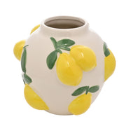 Hestia white ceramic vase with lemon design 12cm, front product shot on white background