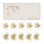 The Little Things Wax Melts Mum gift box front view showing 5 star and 5 heart-shaped ivory wax melts with gold star confetti on white background