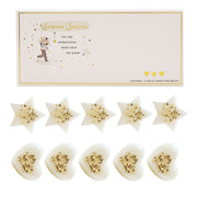 The Little Things Someone Special wax melt gift box and contents showing 5 star and 5 heart-shaped ivory wax melts with gold star confetti