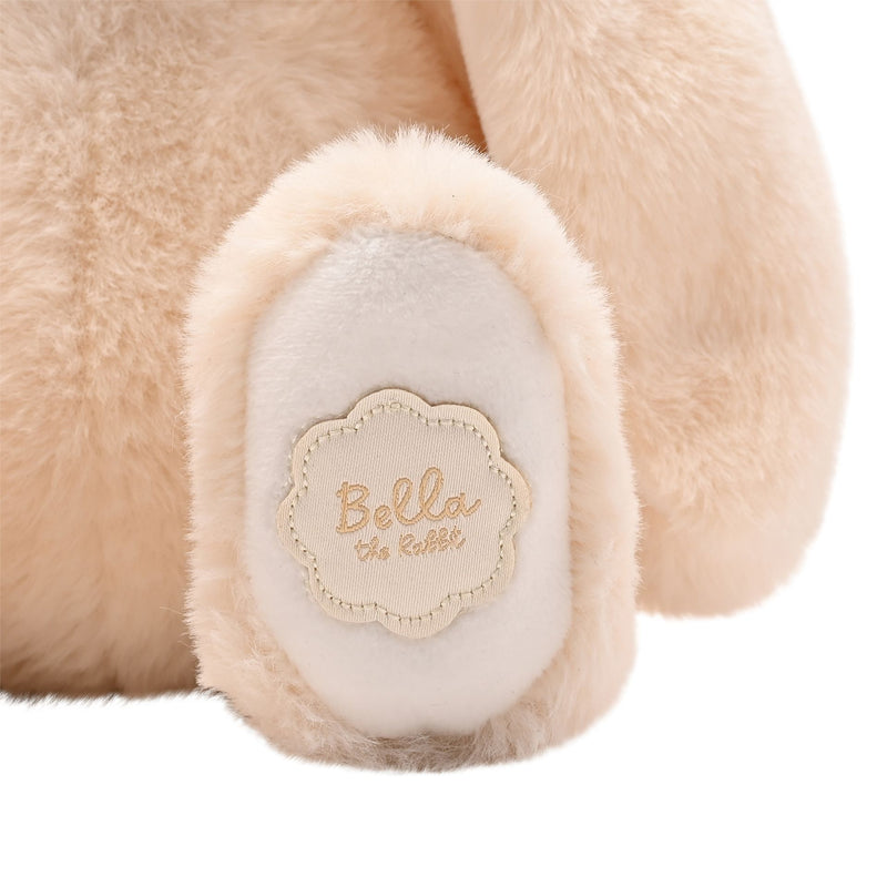 Bella the classical soft white bunny plush toy 30cm, close-up of name tag