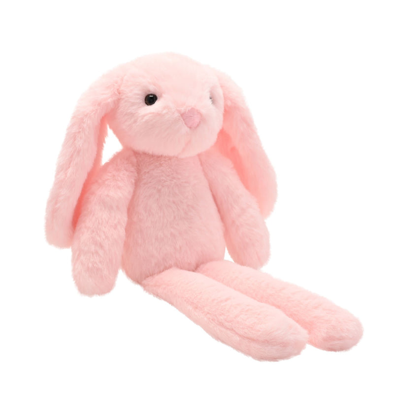 Katie the plush long leg light pink bunny soft toy 35cm, front view on a white background showing soft pink fur and long floppy legs