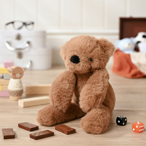 Hampton the plush long leg dark brown teddy bear 30cm, lifestyle shot — a cuddly companion for curious kids