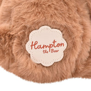 Hampton the plush long leg dark brown teddy bear 30cm, showing name tag